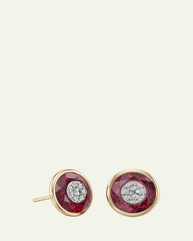 18K Fusion Stone and Brilliant Diamond Stud Earrings, 10mm